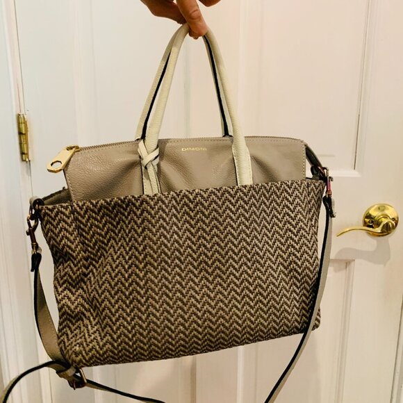 Vintage Dimoni Grey Leather Chevron Cross Body Designer Handbag - Picture 9 of 16